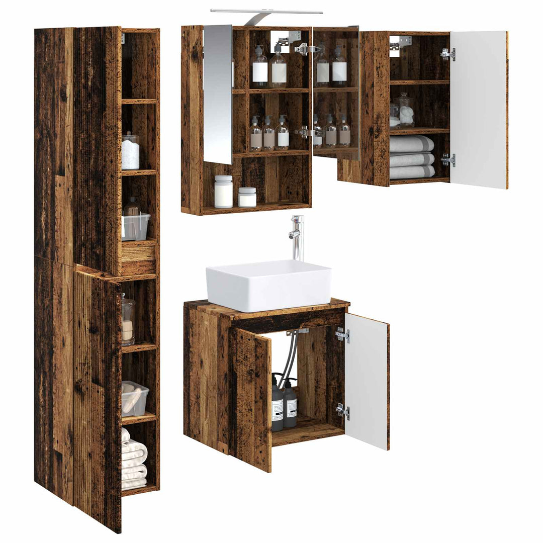 Badeværelsesskabsæt 5 pcs Gammelt træ 50 x 14,5 x 70 cm