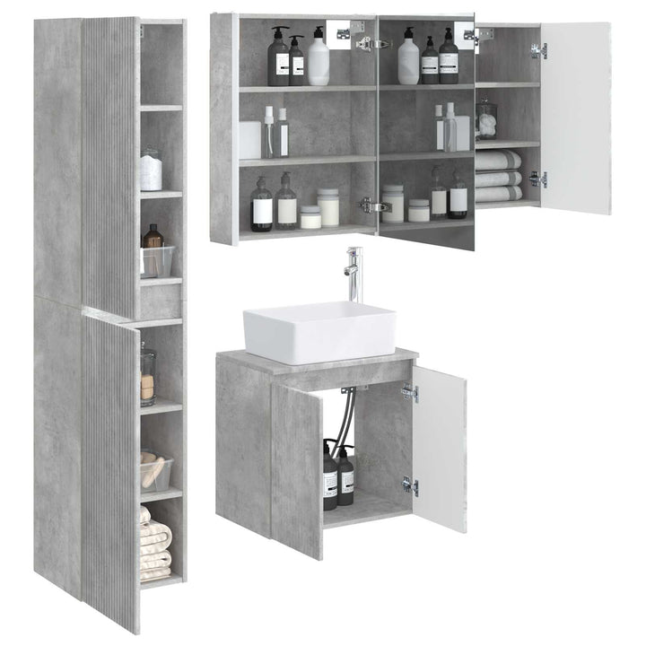 Badeværelsesskabsæt 5 pcs Betongrå 53 x 15,5 x 70 cm
