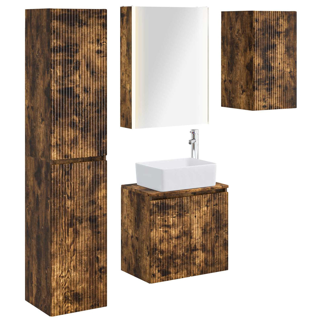 Badeværelsesskabsæt 5 pcs Røget eg 53 x 15,5 x 70 cm