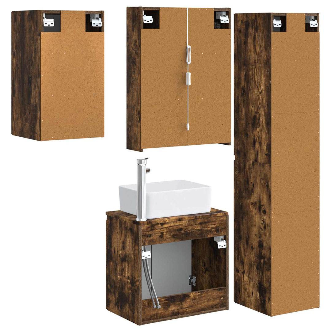 Badeværelsesskabsæt 5 pcs Røget eg 53 x 15,5 x 70 cm