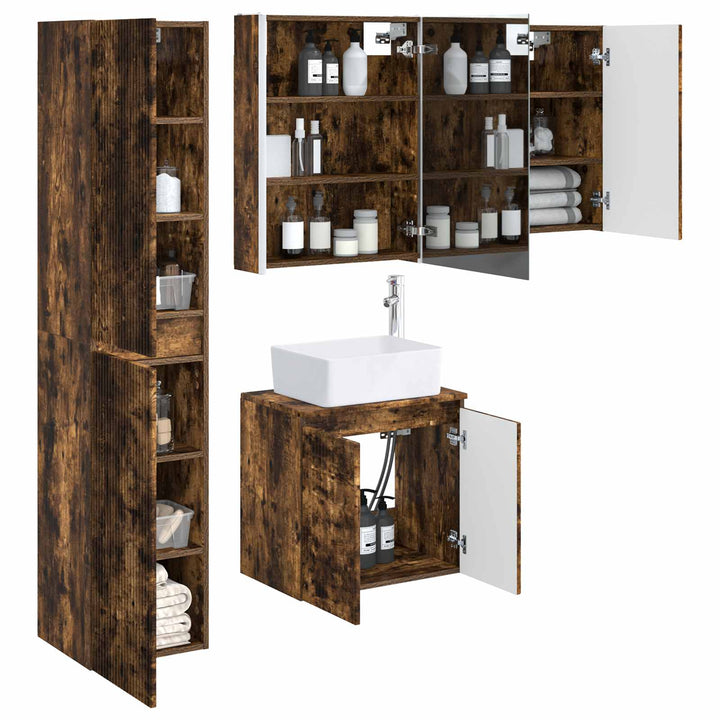 Badeværelsesskabsæt 5 pcs Røget eg 53 x 15,5 x 70 cm