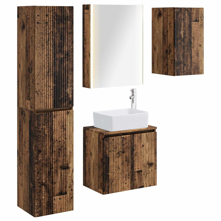 Badeværelsesskabsæt 5 pcs Gammelt træ 53 x 15,5 x 70 cm