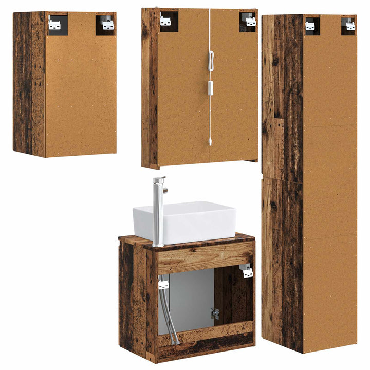 Badeværelsesskabsæt 5 pcs Gammelt træ 53 x 15,5 x 70 cm