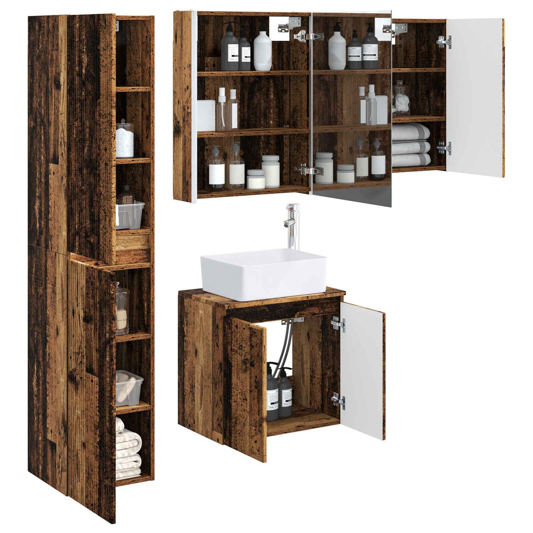 Badeværelsesskabsæt 5 pcs Gammelt træ 53 x 15,5 x 70 cm