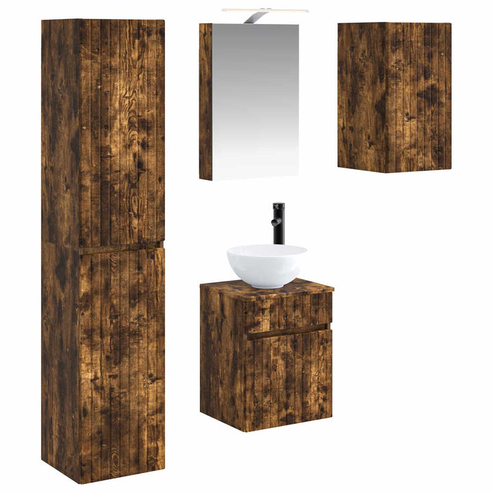 Badeværelsesskabsæt 5 pcs Røget eg 40 x 10,5 x 60,5 cm