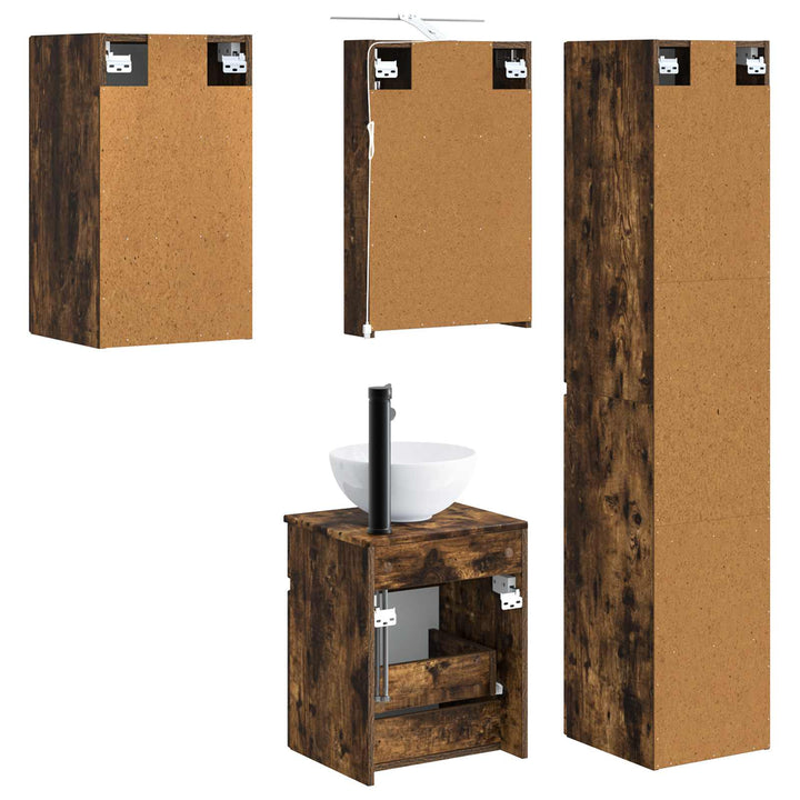 Badeværelsesskabsæt 5 pcs Røget eg 40 x 10,5 x 60,5 cm
