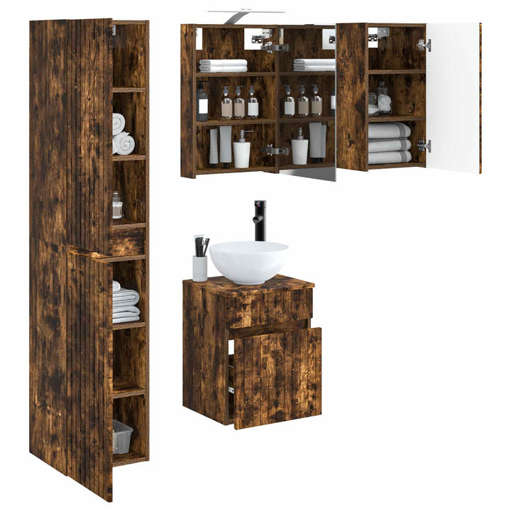 Badeværelsesskabsæt 5 pcs Røget eg 40 x 10,5 x 60,5 cm