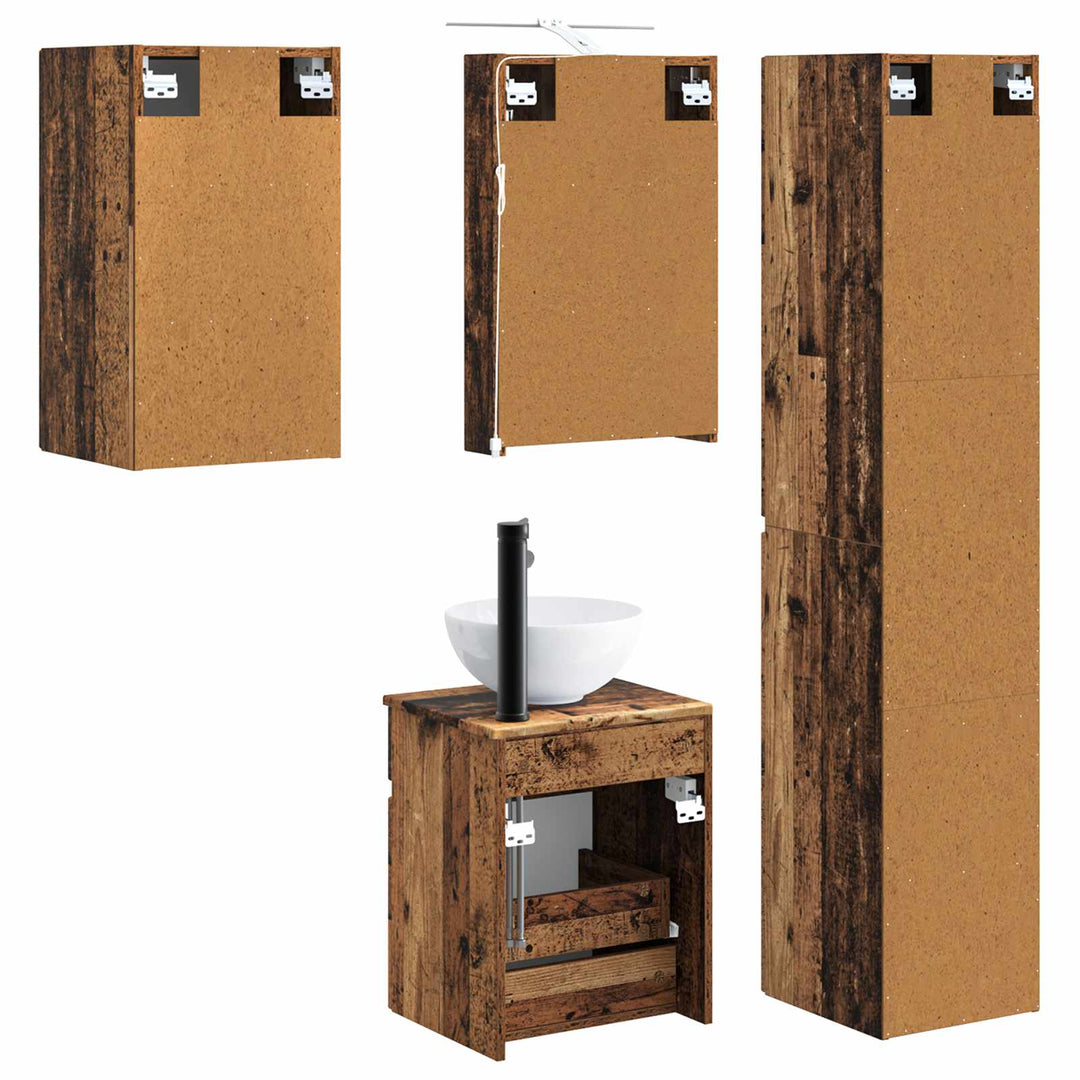 Badeværelsesskabsæt 5 pcs Gammelt træ 40 x 10,5 x 60,5 cm