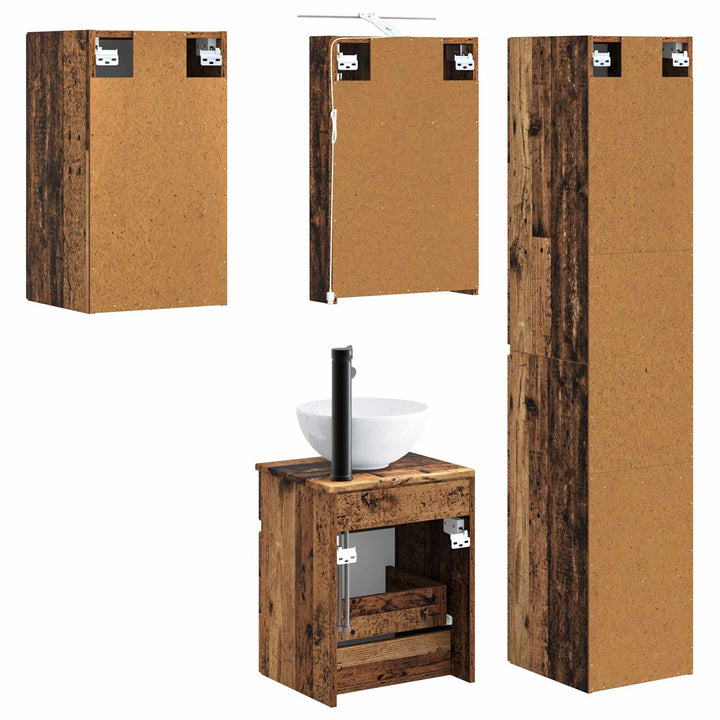 Badeværelsesskabsæt 5 pcs Gammelt træ 40 x 10,5 x 60,5 cm