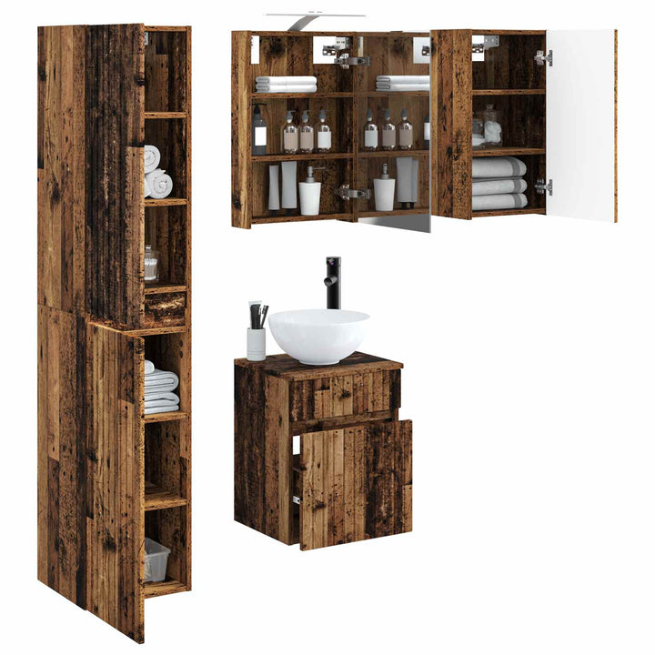 Badeværelsesskabsæt 5 pcs Gammelt træ 40 x 10,5 x 60,5 cm