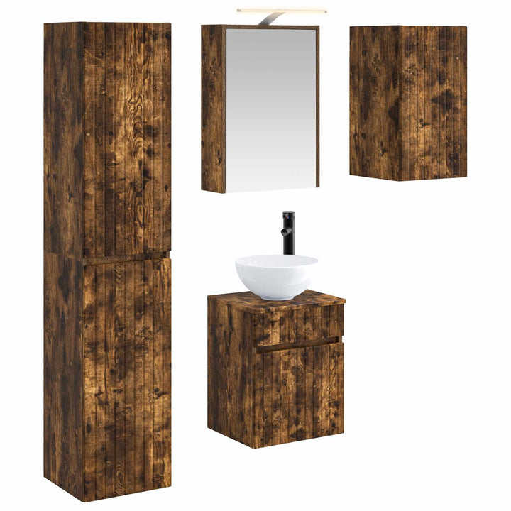 Badeværelsesskabsæt 5 pcs Røget eg 43 x 16 x 62,5 cm