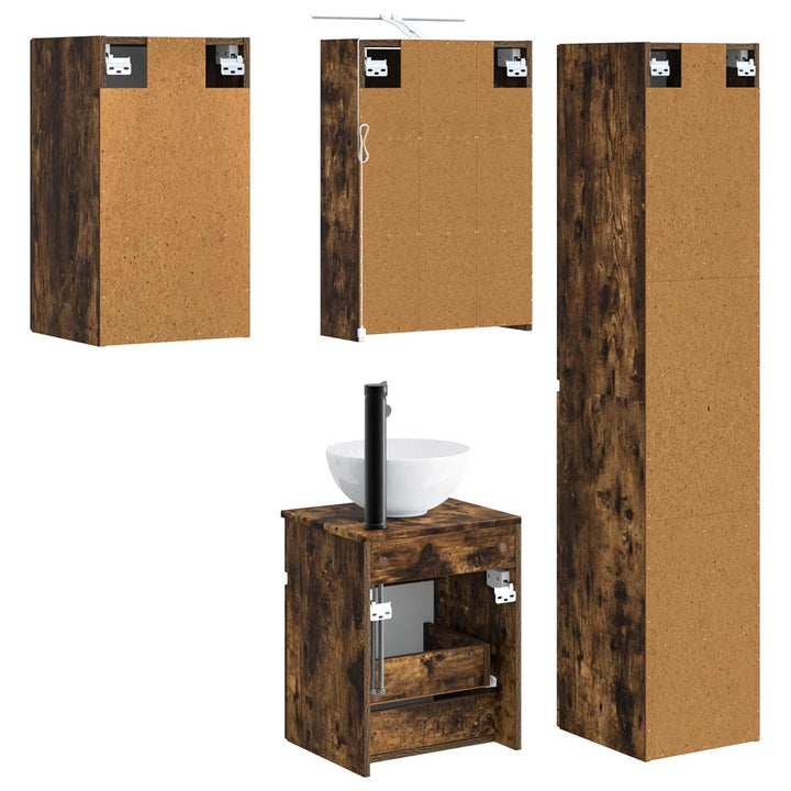 Badeværelsesskabsæt 5 pcs Røget eg 43 x 16 x 62,5 cm
