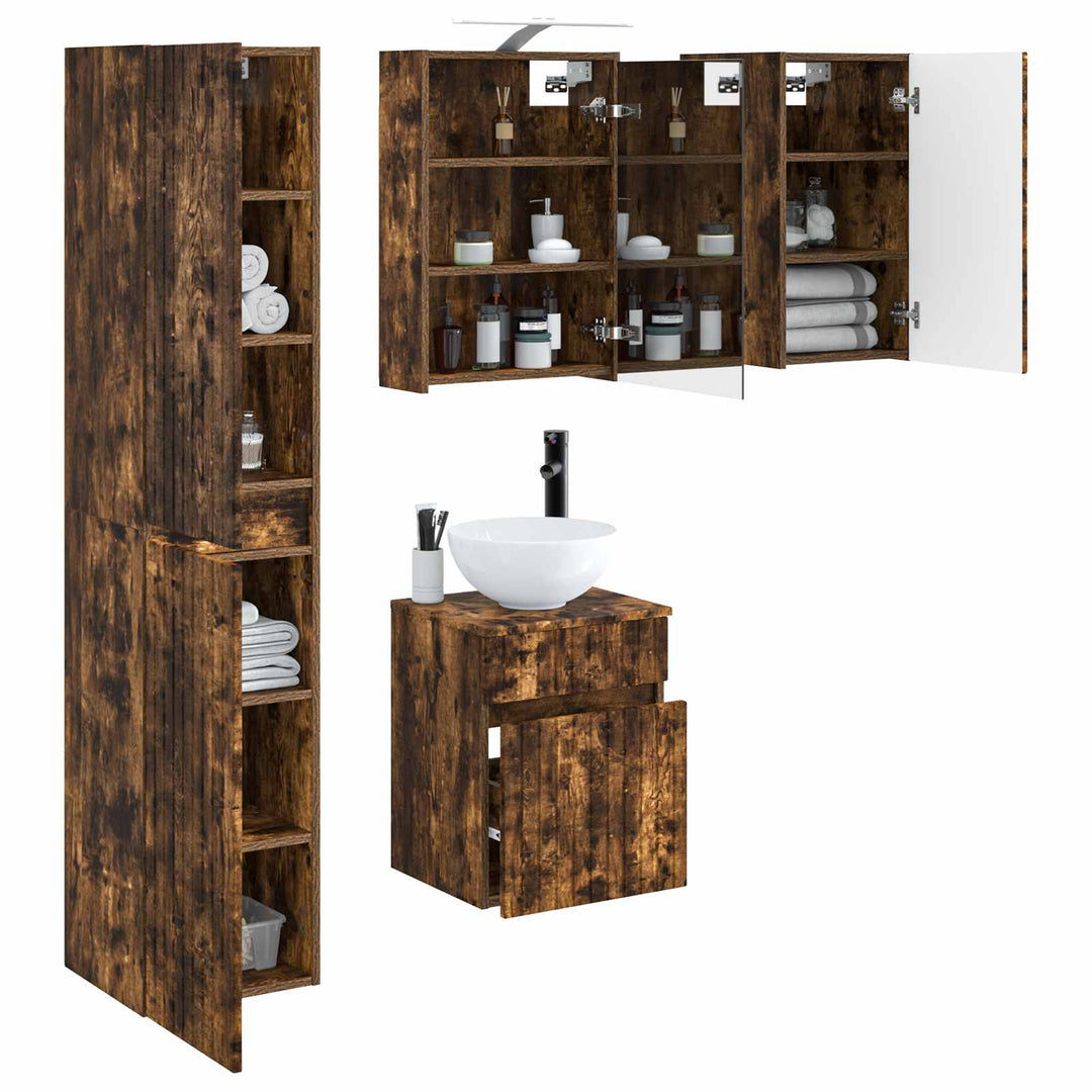 Badeværelsesskabsæt 5 pcs Røget eg 43 x 16 x 62,5 cm