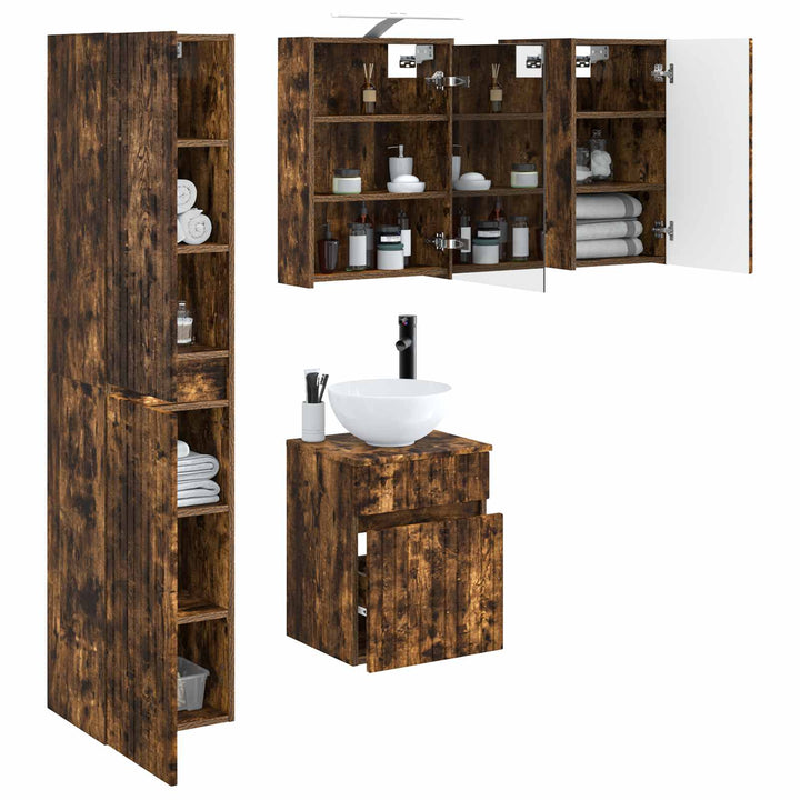Badeværelsesskabsæt 5 pcs Røget eg 43 x 16 x 62,5 cm