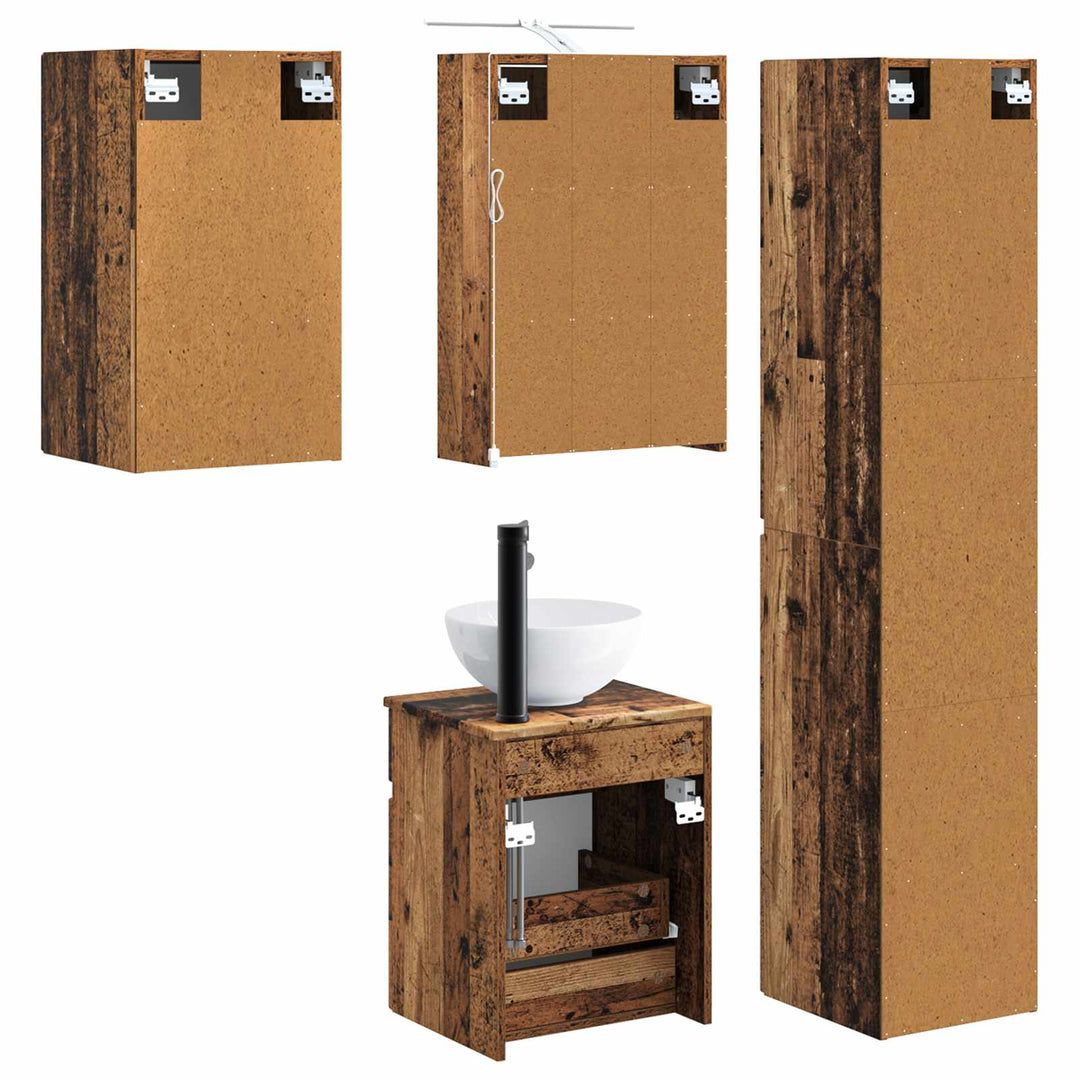 Badeværelsesskabsæt 5 pcs Gammelt træ 43 x 16 x 62,5 cm