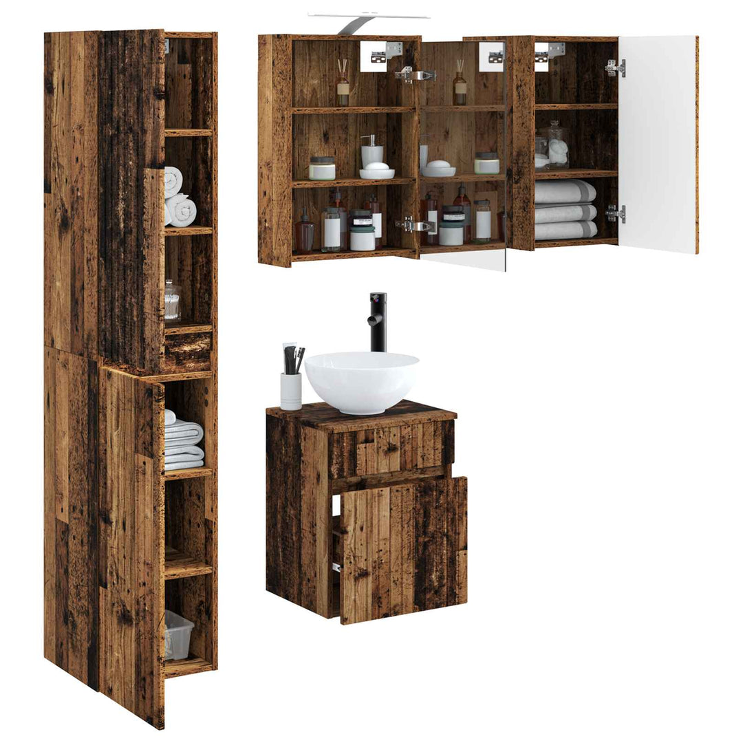Badeværelsesskabsæt 5 pcs Gammelt træ 43 x 16 x 62,5 cm
