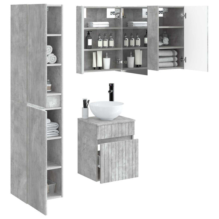 Badeværelsesskabsæt 5 pcs Betongrå 43 x 11,5 x 60,5 cm