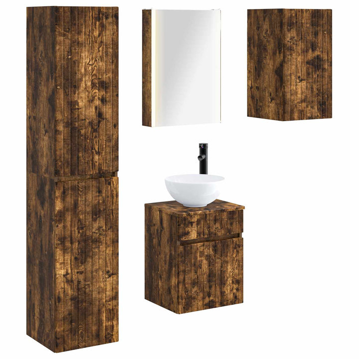 Badeværelsesskabsæt 5 pcs Røget eg 43 x 11,5 x 60,5 cm