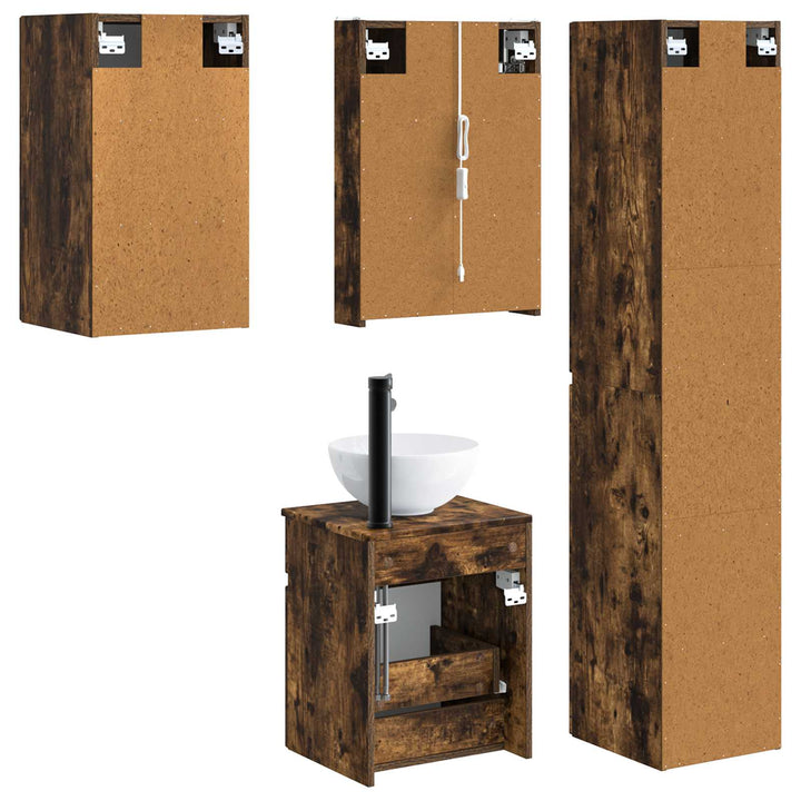 Badeværelsesskabsæt 5 pcs Røget eg 43 x 11,5 x 60,5 cm