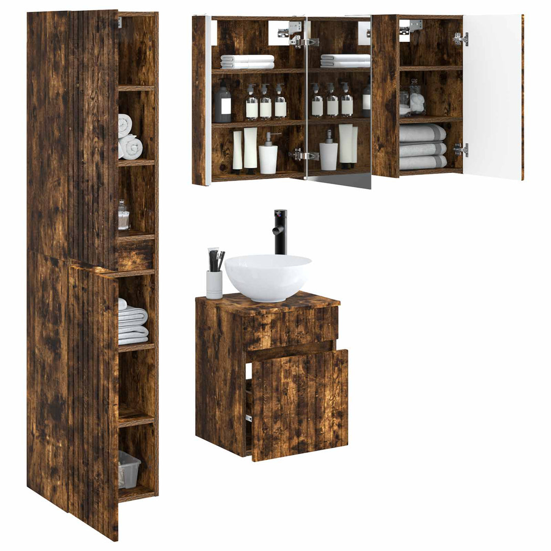 Badeværelsesskabsæt 5 pcs Røget eg 43 x 11,5 x 60,5 cm