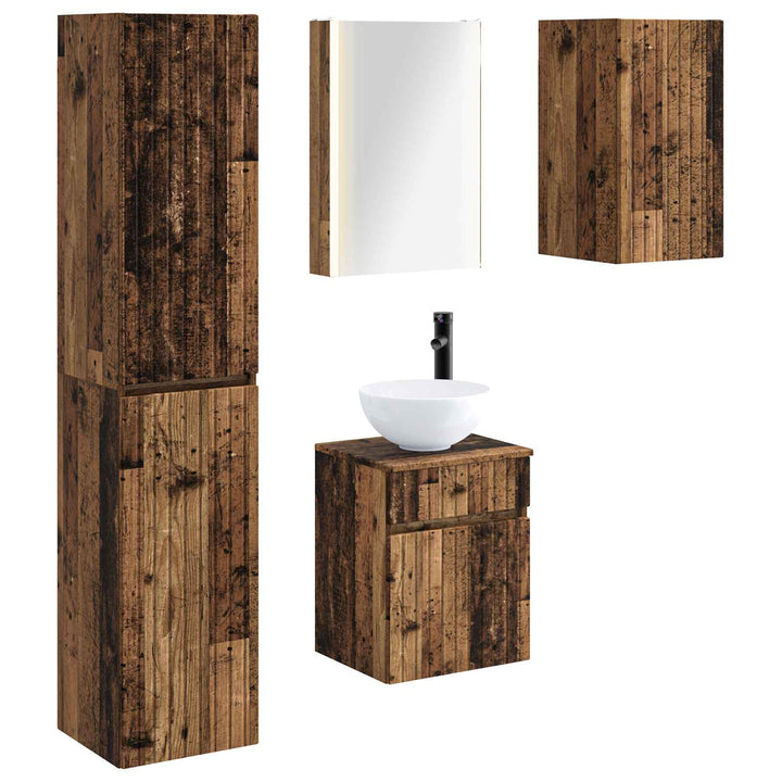 Badeværelsesskabsæt 5 pcs Gammelt træ 43 x 11,5 x 60,5 cm