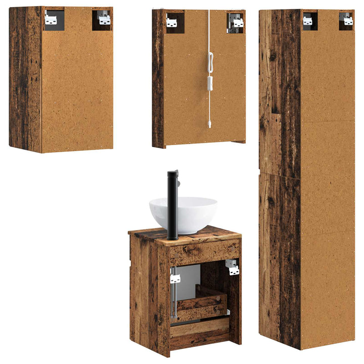 Badeværelsesskabsæt 5 pcs Gammelt træ 43 x 11,5 x 60,5 cm