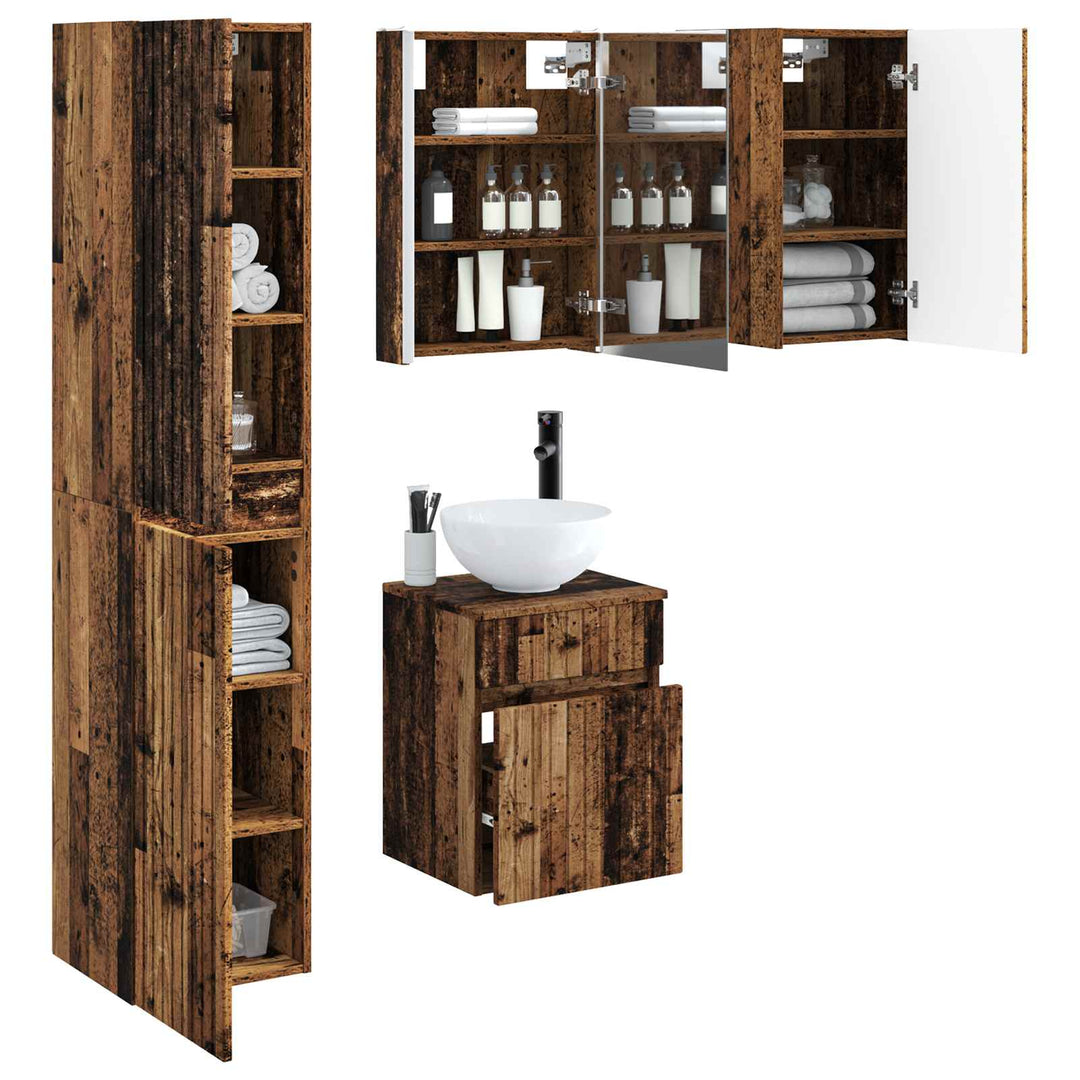 Badeværelsesskabsæt 5 pcs Gammelt træ 43 x 11,5 x 60,5 cm