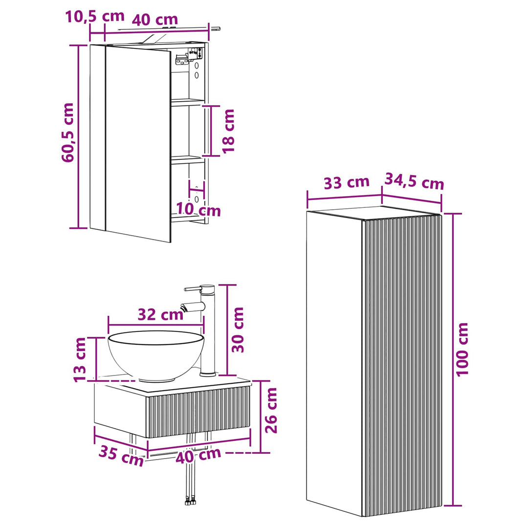 Badeværelsesskabsæt 4 pcs Sonoma-eg 40 x 10,5 x 60,5 cm