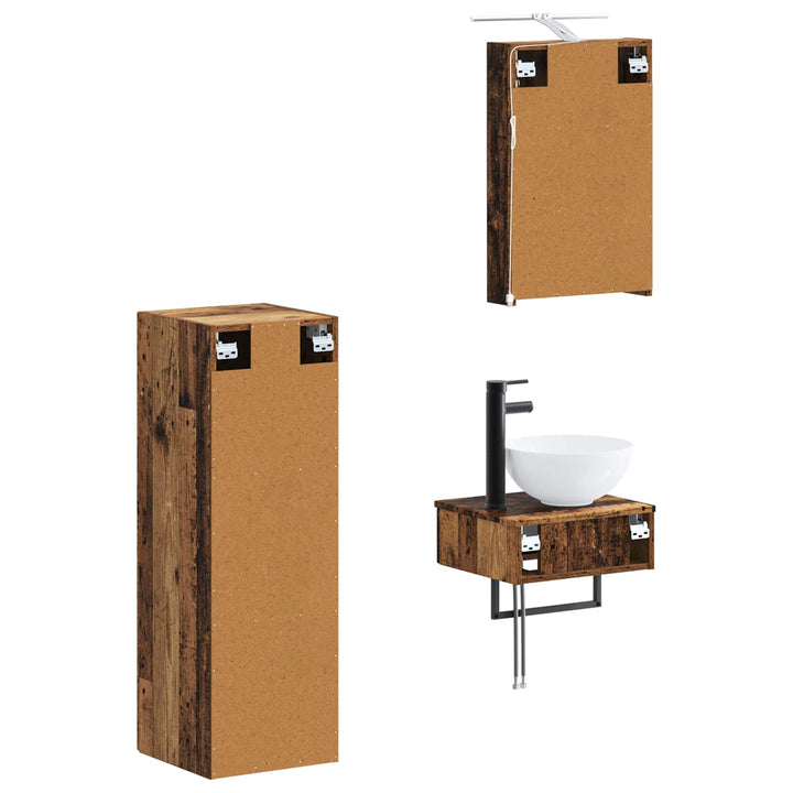 Badeværelsesskabsæt 4 pcs Gammelt træ 40 x 10,5 x 60,5 cm