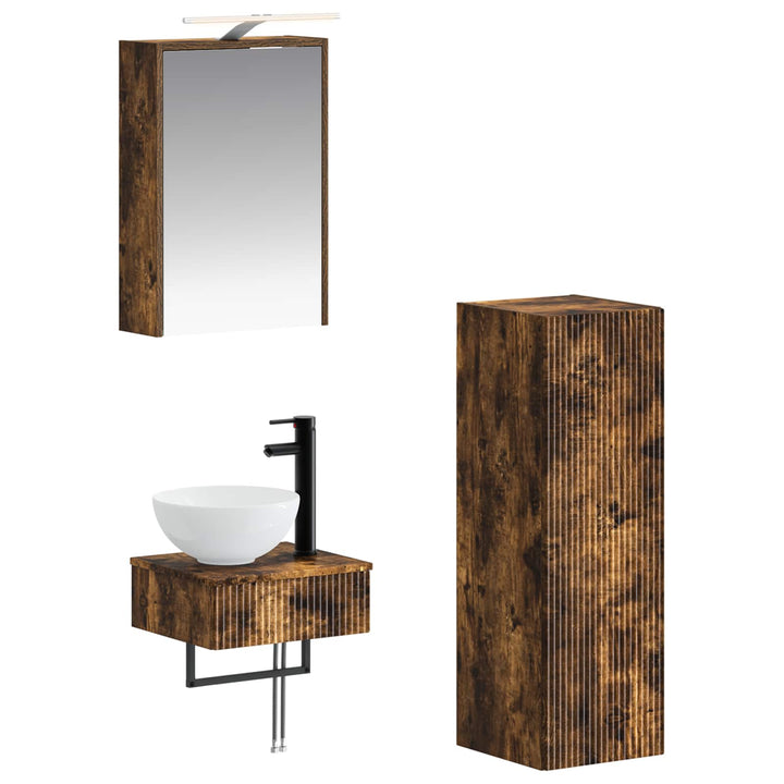 Badeværelsesskabsæt 4 pcs Røget eg 43 x 16 x 62,5 cm