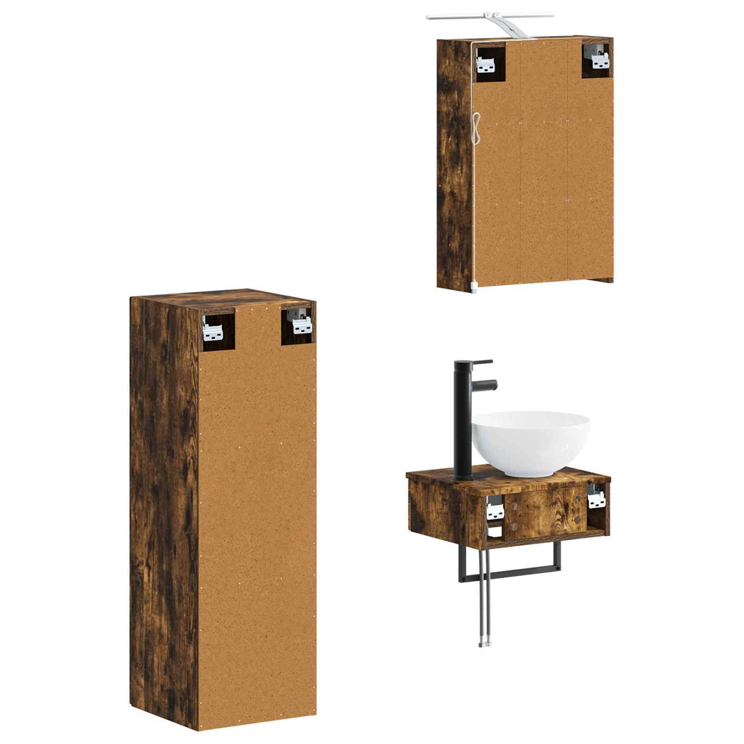 Badeværelsesskabsæt 4 pcs Røget eg 43 x 16 x 62,5 cm