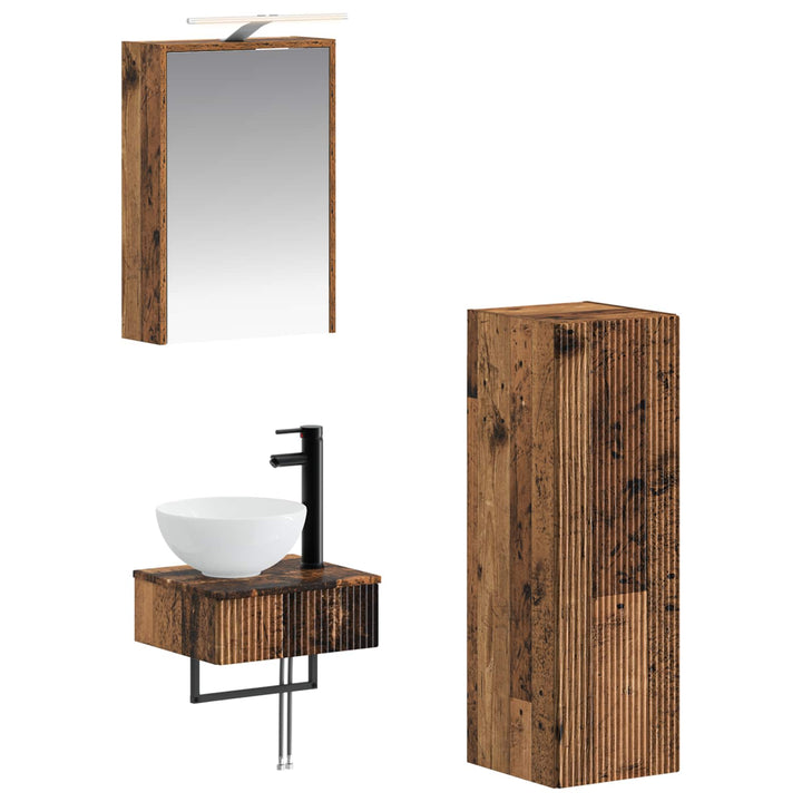 Badeværelsesskabsæt 4 pcs Gammelt træ 43 x 16 x 62,5 cm