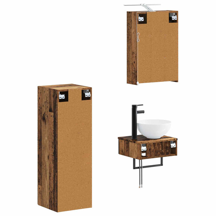 Badeværelsesskabsæt 4 pcs Gammelt træ 43 x 16 x 62,5 cm
