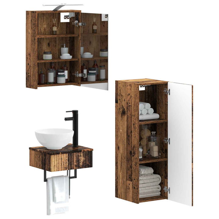 Badeværelsesskabsæt 4 pcs Gammelt træ 43 x 16 x 62,5 cm