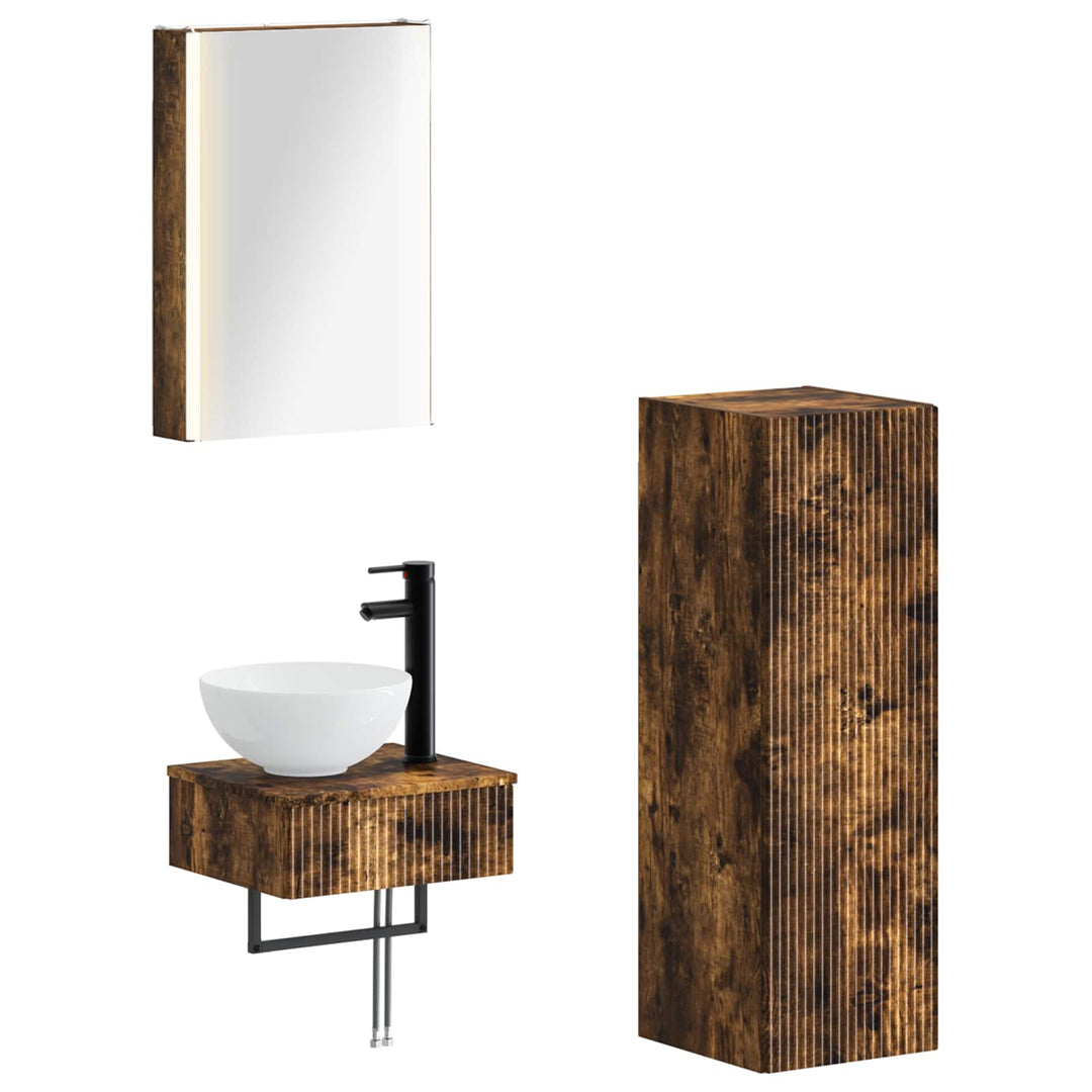 Badeværelsesskabsæt 4 pcs Røget eg 43 x 11,5 x 60,5 cm