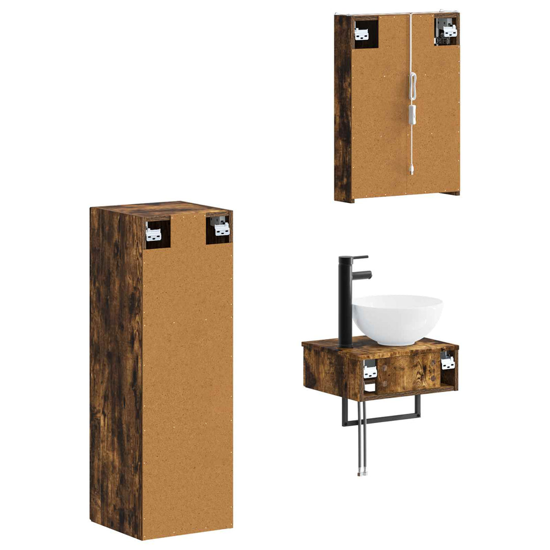 Badeværelsesskabsæt 4 pcs Røget eg 43 x 11,5 x 60,5 cm