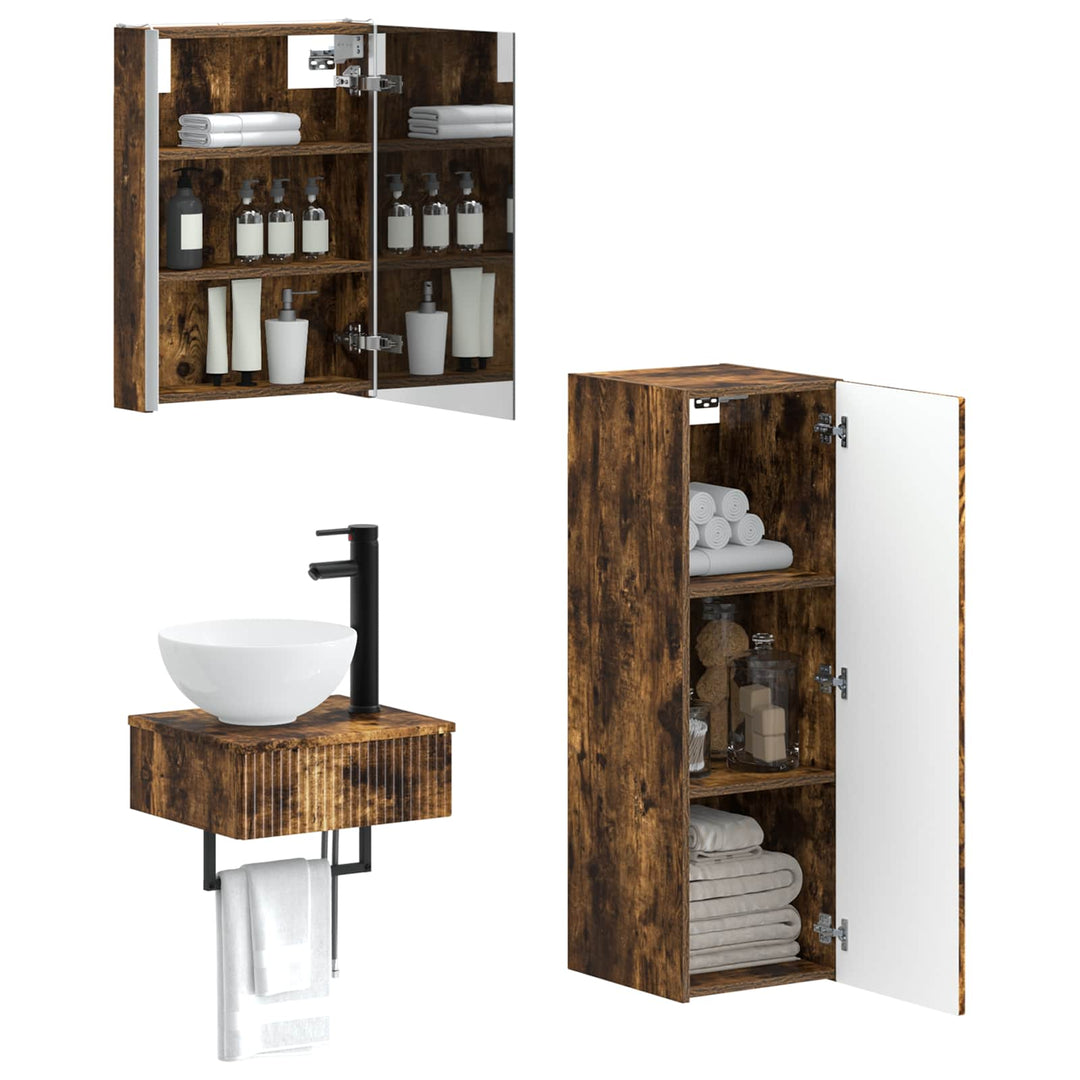Badeværelsesskabsæt 4 pcs Røget eg 43 x 11,5 x 60,5 cm