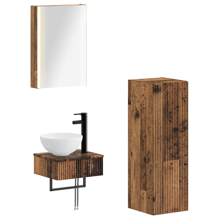 Badeværelsesskabsæt 4 pcs Gammelt træ 43 x 11,5 x 60,5 cm