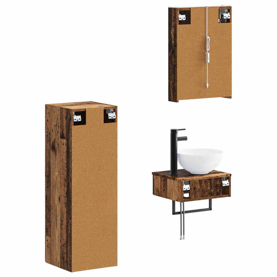 Badeværelsesskabsæt 4 pcs Gammelt træ 43 x 11,5 x 60,5 cm