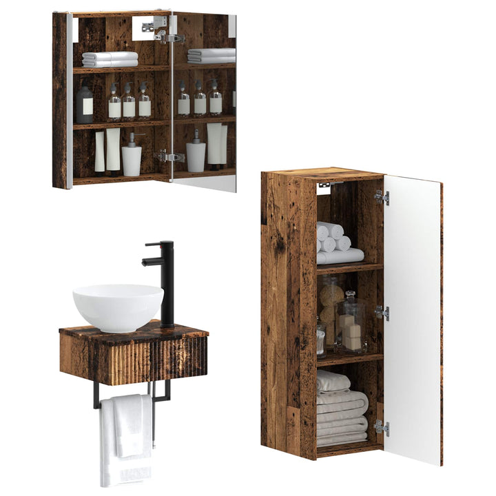 Badeværelsesskabsæt 4 pcs Gammelt træ 43 x 11,5 x 60,5 cm