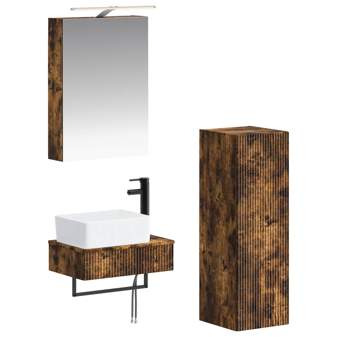 Badeværelsesskabsæt 4 pcs Røget eg 50 x 14,5 x 70 cm