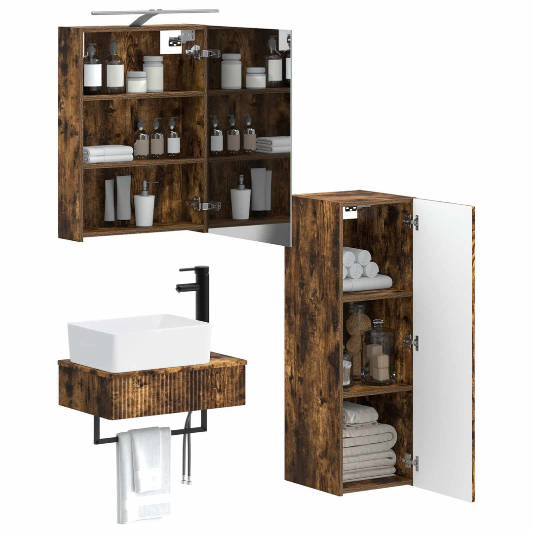 Badeværelsesskabsæt 4 pcs Røget eg 50 x 14,5 x 70 cm