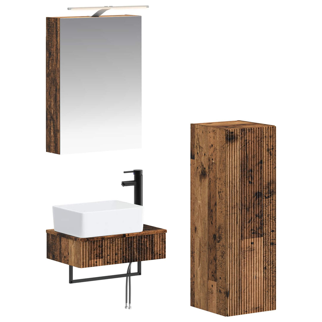 Badeværelsesskabsæt 4 pcs Gammelt træ 50 x 14,5 x 70 cm