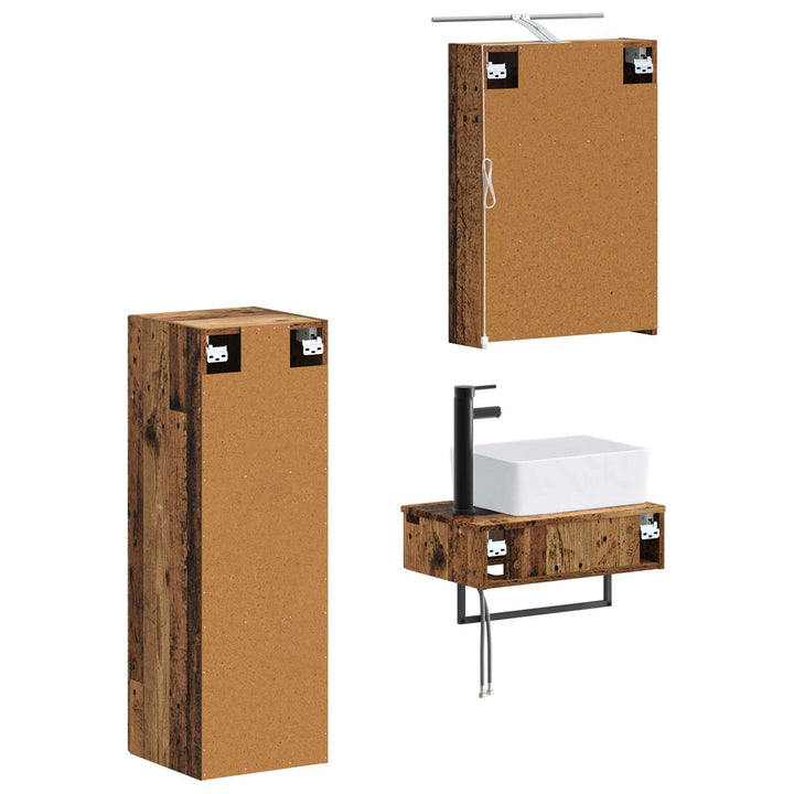 Badeværelsesskabsæt 4 pcs Gammelt træ 50 x 14,5 x 70 cm