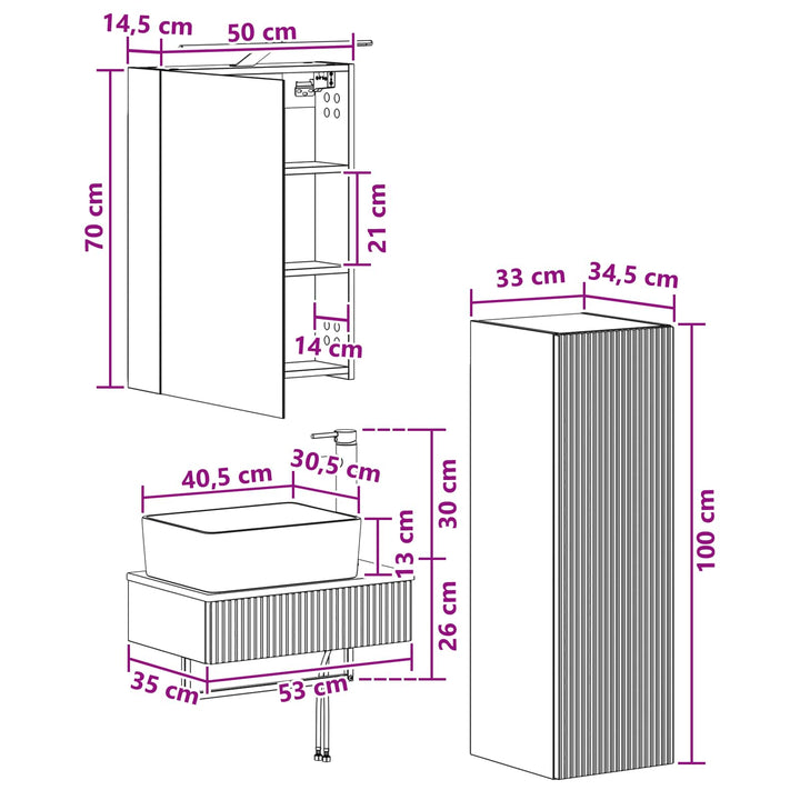 Badeværelsesskabsæt 4 pcs Gammelt træ 50 x 14,5 x 70 cm