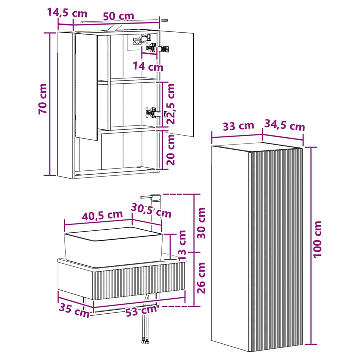 Badeværelsesskabsæt 4 pcs Sonoma-eg 50 x 14,5 x 70 cm