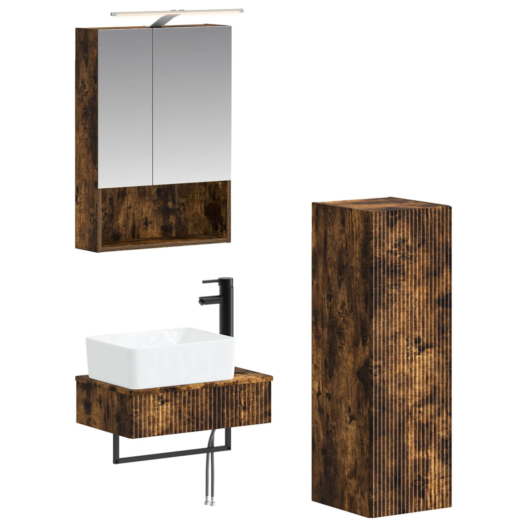 Badeværelsesskabsæt 4 pcs Røget eg 50 x 14,5 x 70 cm