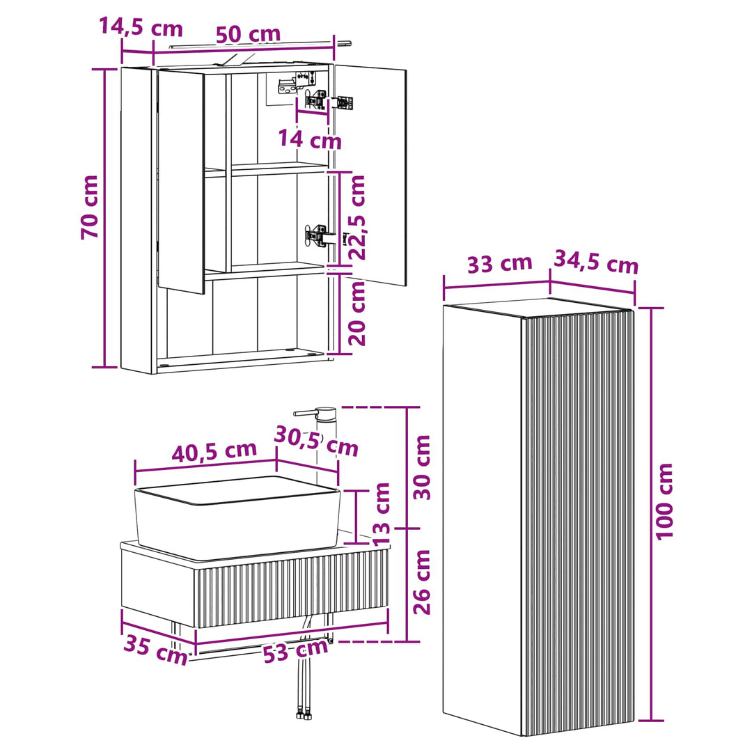 Badeværelsesskabsæt 4 pcs Røget eg 50 x 14,5 x 70 cm