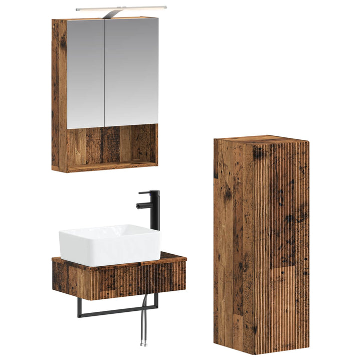 Badeværelsesskabsæt 4 pcs Gammelt træ 50 x 14,5 x 70 cm