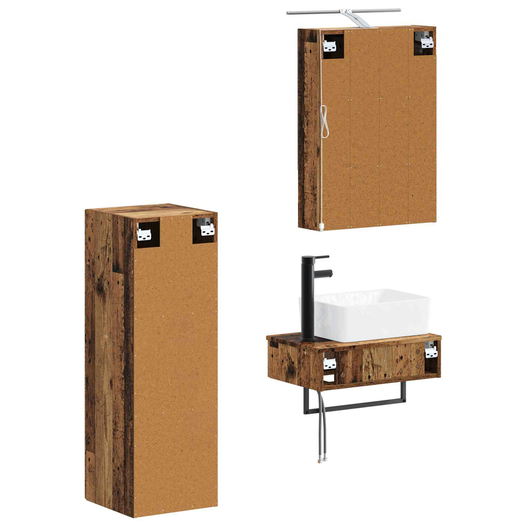 Badeværelsesskabsæt 4 pcs Gammelt træ 50 x 14,5 x 70 cm